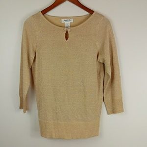 True vintage metallic gold 3/4 sleeve sweater silk